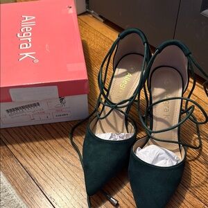Allegra K Women's Green Lace-Up Heels